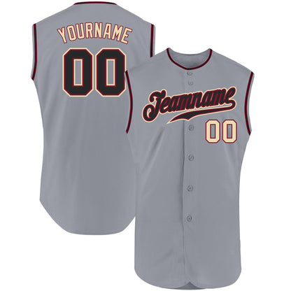 Custom Gray Black-Cream Authentic Sleeveless Baseball Jersey - Sky-Custom