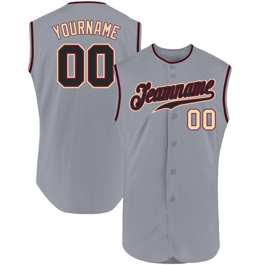 Custom Gray Black-Cream Authentic Sleeveless Baseball Jersey - Sky-Custom