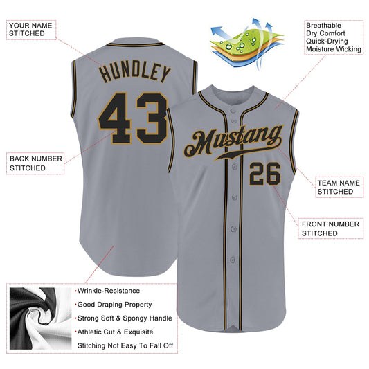 Custom Gray Black-Old Gold Authentic Sleeveless Baseball Jersey - Sky-Custom