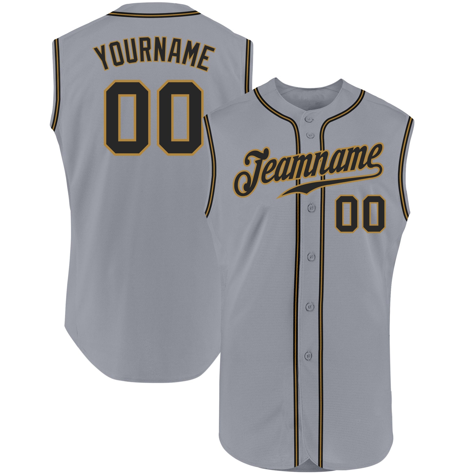 Custom Gray Black-Old Gold Authentic Sleeveless Baseball Jersey - Sky-Custom