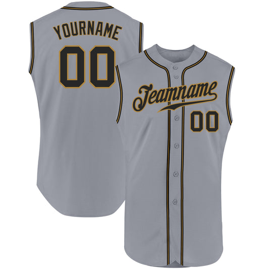 Custom Gray Black-Old Gold Authentic Sleeveless Baseball Jersey - Sky-Custom