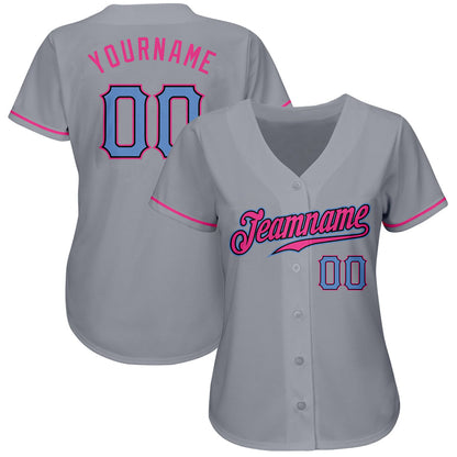 Custom Gray Light Blue-Pink Authentic Baseball Jersey - Sky-Custom