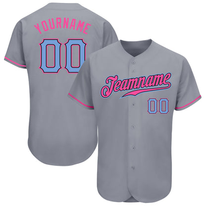 Custom Gray Light Blue-Pink Authentic Baseball Jersey - Sky-Custom