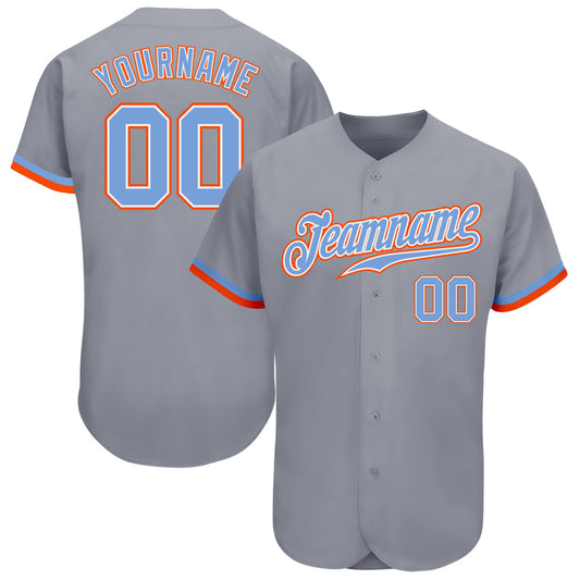 Custom Gray Powder Blue White-Orange Authentic Baseball Jersey - Sky-Custom