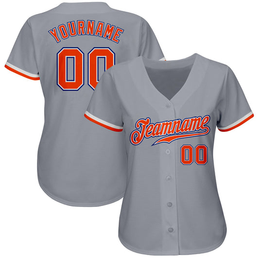 Custom Gray Orange White-Royal Authentic Baseball Jersey - Sky-Custom