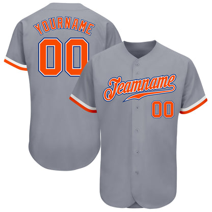 Custom Gray Orange White-Royal Authentic Baseball Jersey - Sky-Custom