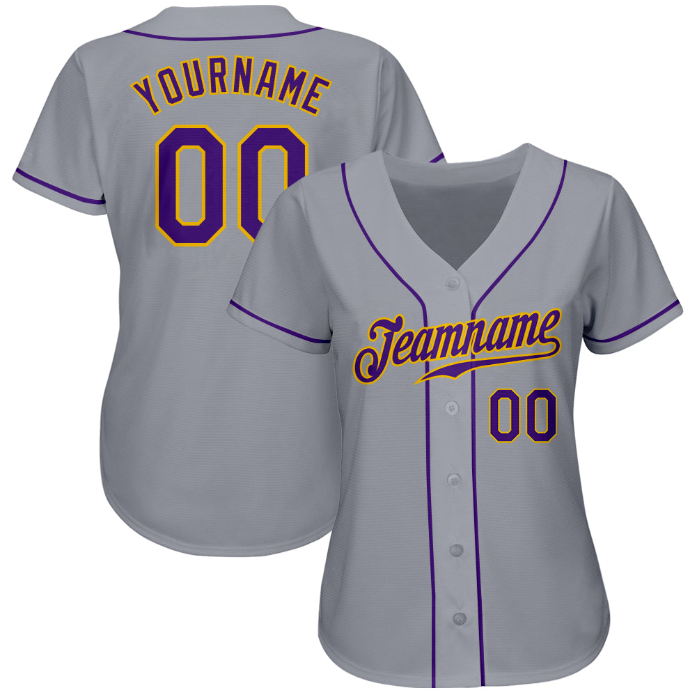Custom Gray Purple-Gold Authentic Baseball Jersey - Sky-Custom