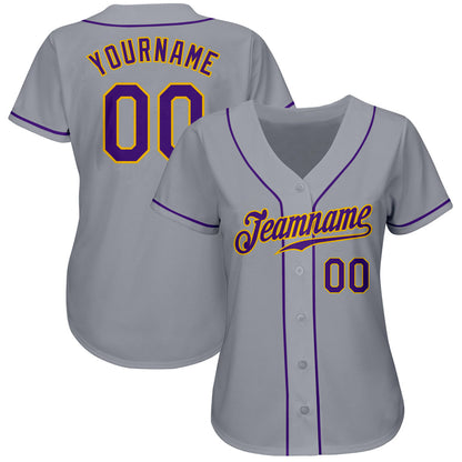 Custom Gray Purple-Gold Authentic Baseball Jersey - Sky-Custom