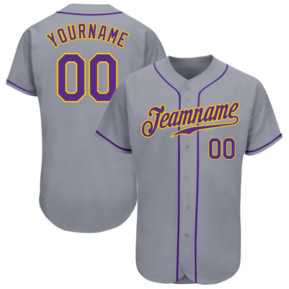 Custom Gray Purple-Gold Authentic Baseball Jersey - Sky-Custom