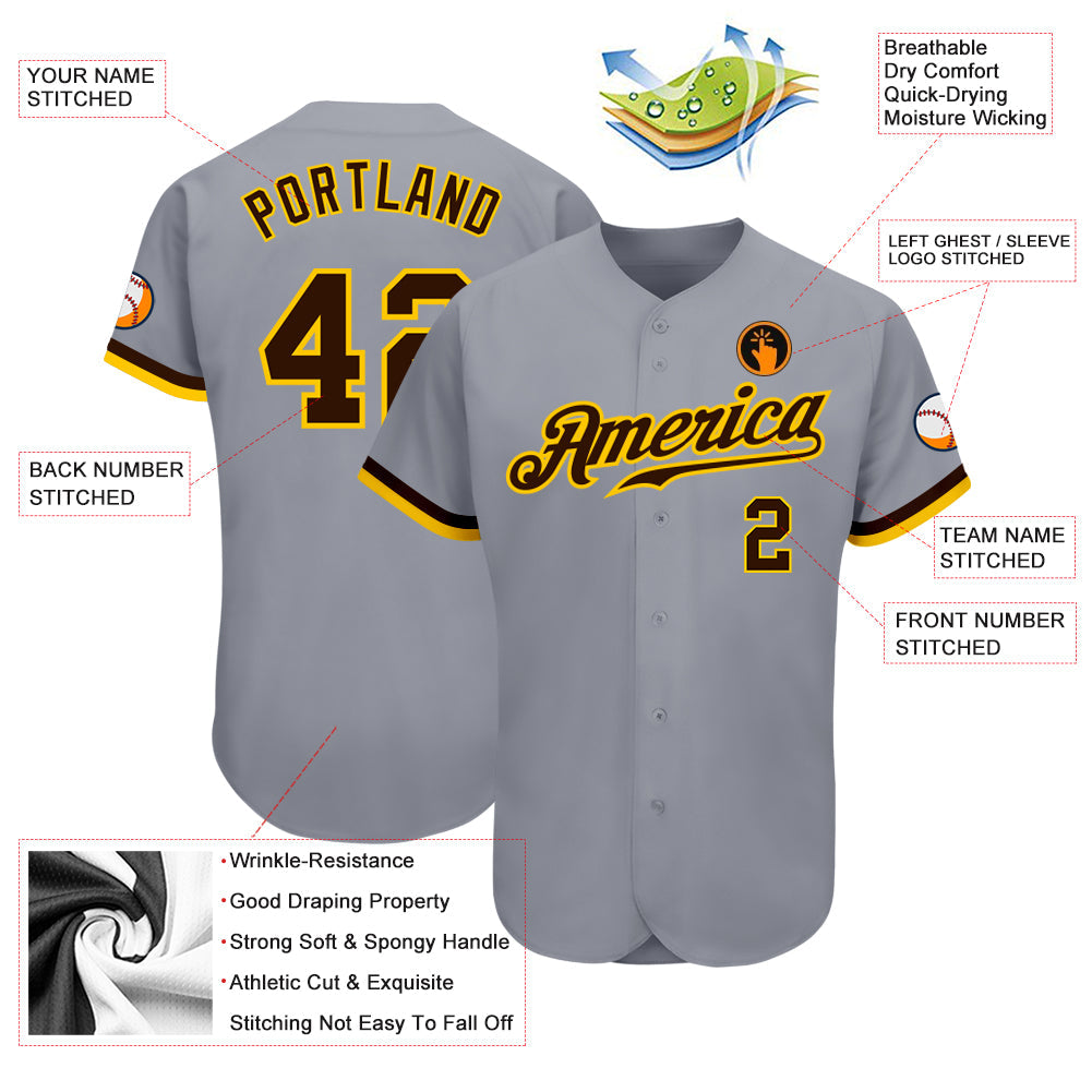 Custom Gray Brown-Gold Authentic Baseball Jersey - Sky-Custom