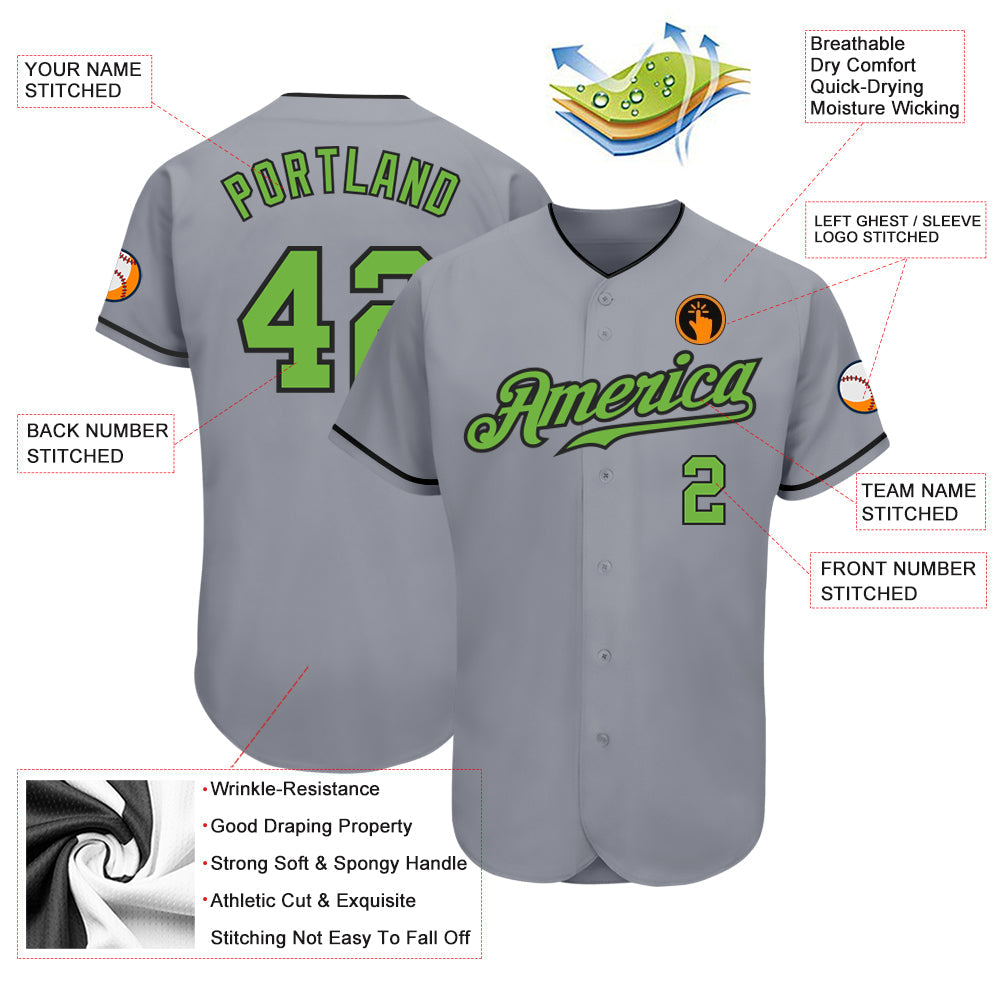 Custom Gray Neon Green-Black Authentic Baseball Jersey - Sky-Custom