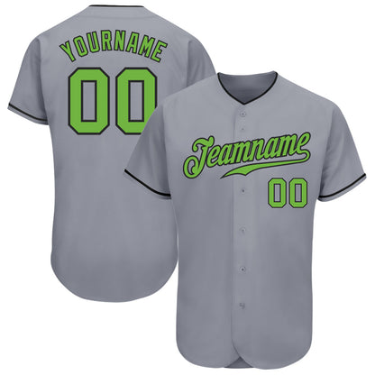 Custom Gray Neon Green-Black Authentic Baseball Jersey - Sky-Custom