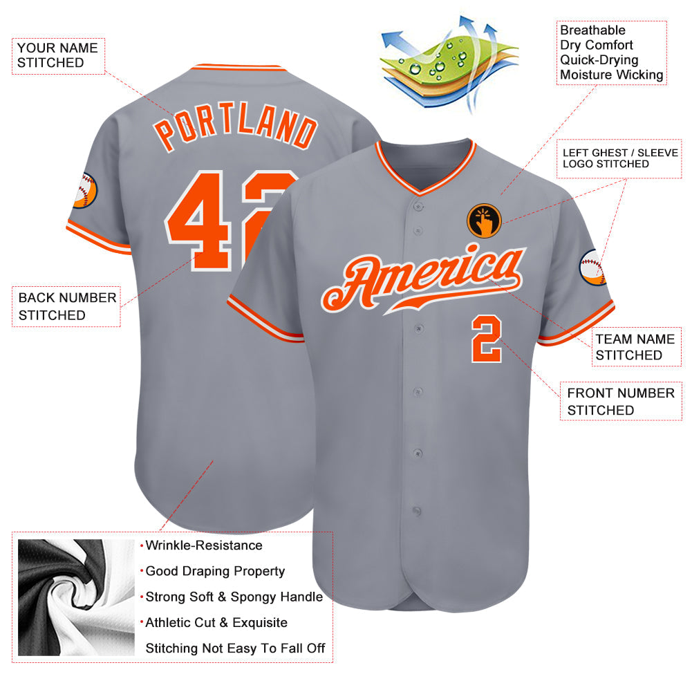 Custom Gray Orange-White Authentic Baseball Jersey - Sky-Custom