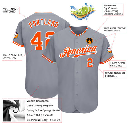Custom Gray Orange-White Authentic Baseball Jersey - Sky-Custom