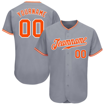 Custom Gray Orange-White Authentic Baseball Jersey - Sky-Custom