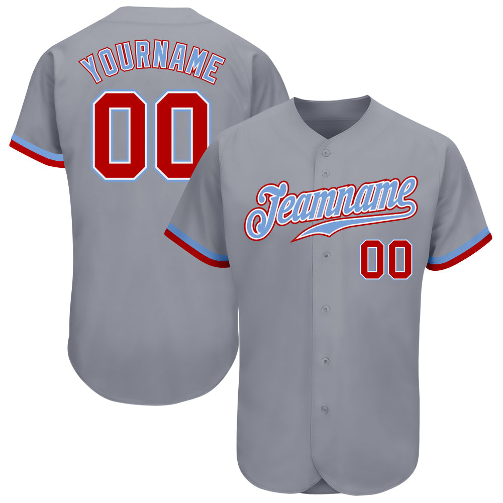 Custom Gray Red White-Light Blue Authentic Baseball Jersey - Sky-Custom