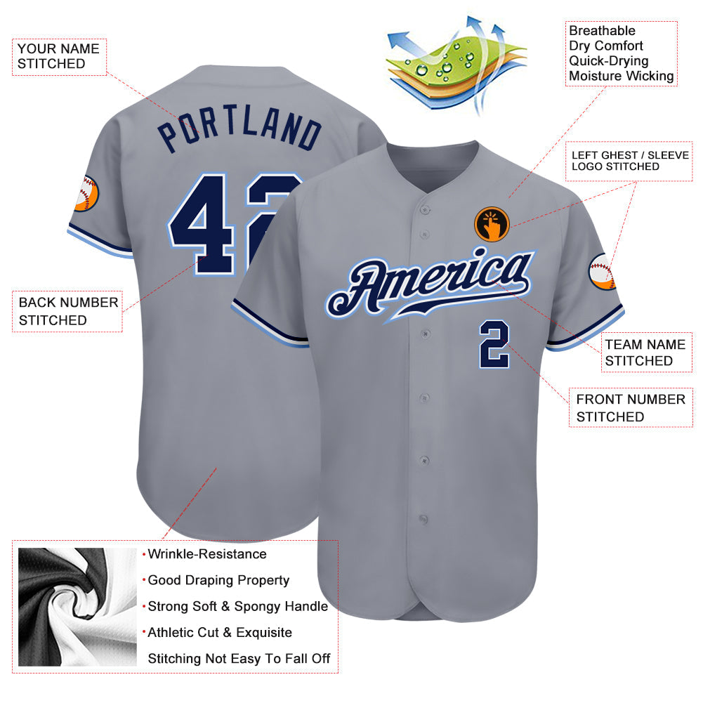 Custom Gray Navy White-Light Blue Authentic Baseball Jersey - Sky-Custom
