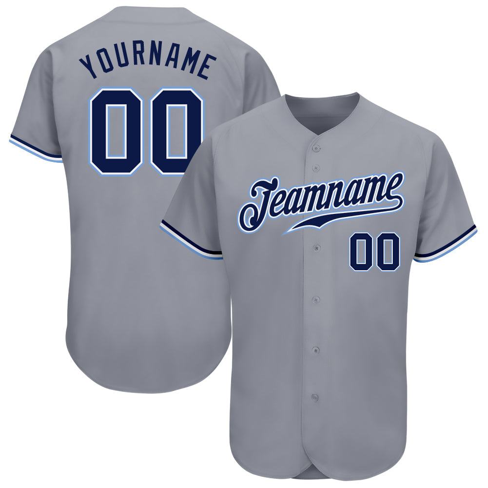 Custom Gray Navy White-Light Blue Authentic Baseball Jersey - Sky-Custom