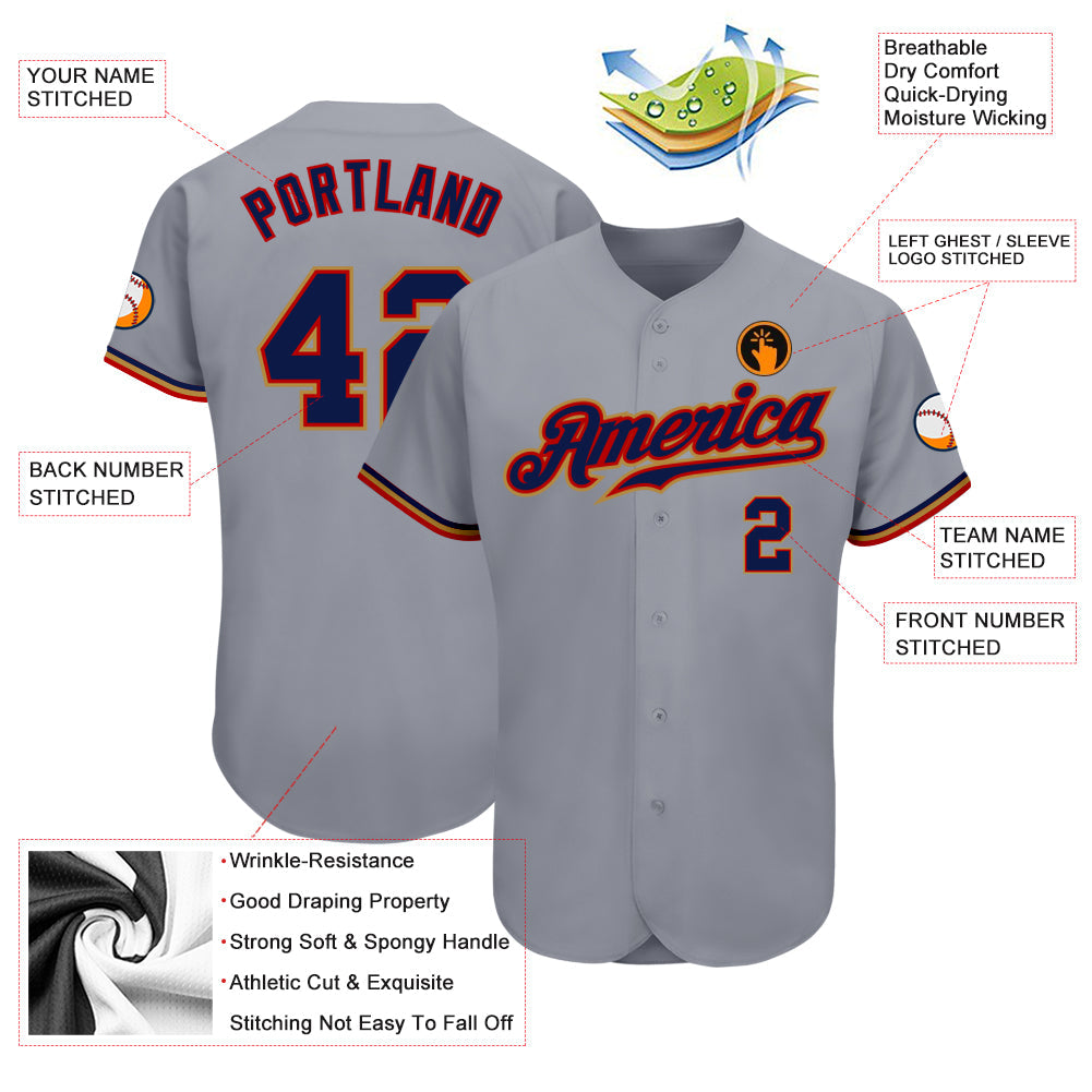 Custom Gray Navy Red-Old Gold Authentic Baseball Jersey - Sky-Custom