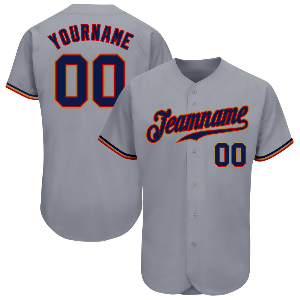 Custom Gray Navy Red-Old Gold Authentic Baseball Jersey - Sky-Custom