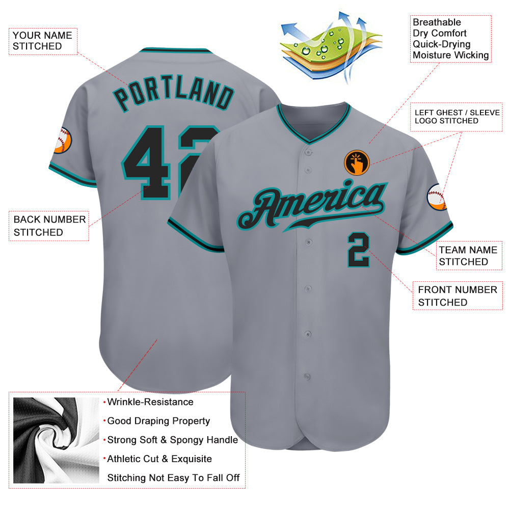 Custom Gray Black-Teal Authentic Baseball Jersey - Sky-Custom