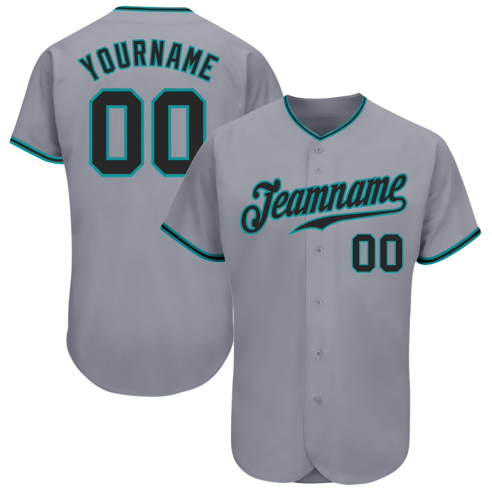 Custom Gray Black-Teal Authentic Baseball Jersey - Sky-Custom
