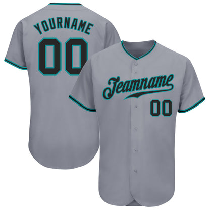 Custom Gray Black-Teal Authentic Baseball Jersey - Sky-Custom
