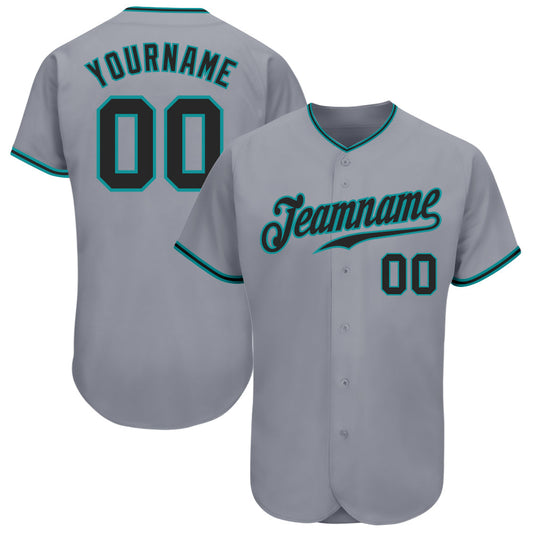 Custom Gray Black-Teal Authentic Baseball Jersey - Sky-Custom
