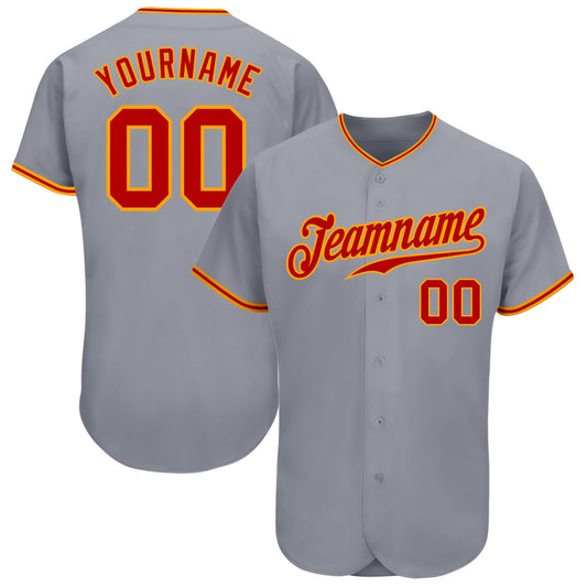 Custom Gray Red-Gold Authentic Baseball Jersey - Sky-Custom