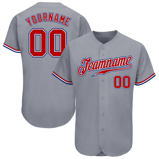 Custom Gray Red White-Royal Authentic Baseball Jersey - Sky-Custom