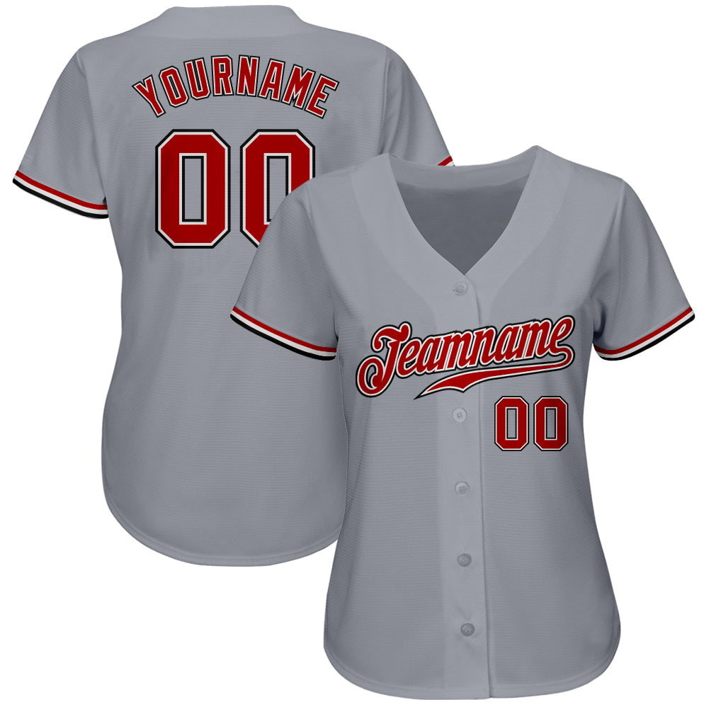 Custom Gray Red White-Black Authentic Baseball Jersey - Sky-Custom