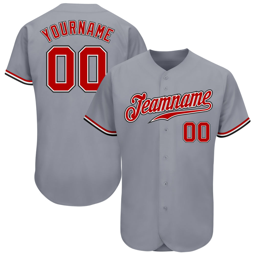 Custom Gray Red White-Black Authentic Baseball Jersey - Sky-Custom