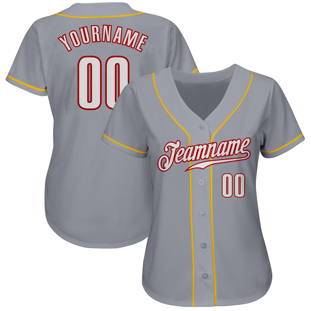 Custom Gray White Red-Gold Authentic Baseball Jersey - Sky-Custom