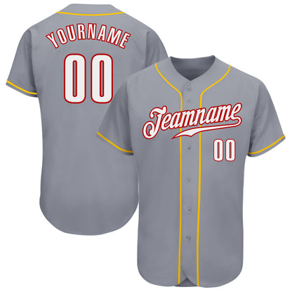 Custom Gray White Red-Gold Authentic Baseball Jersey - Sky-Custom