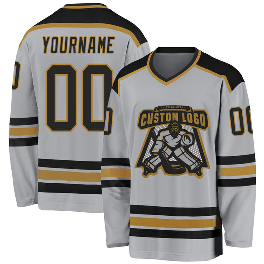 Custom Gray Black-Old Gold Hockey Jersey - Sky-Custom