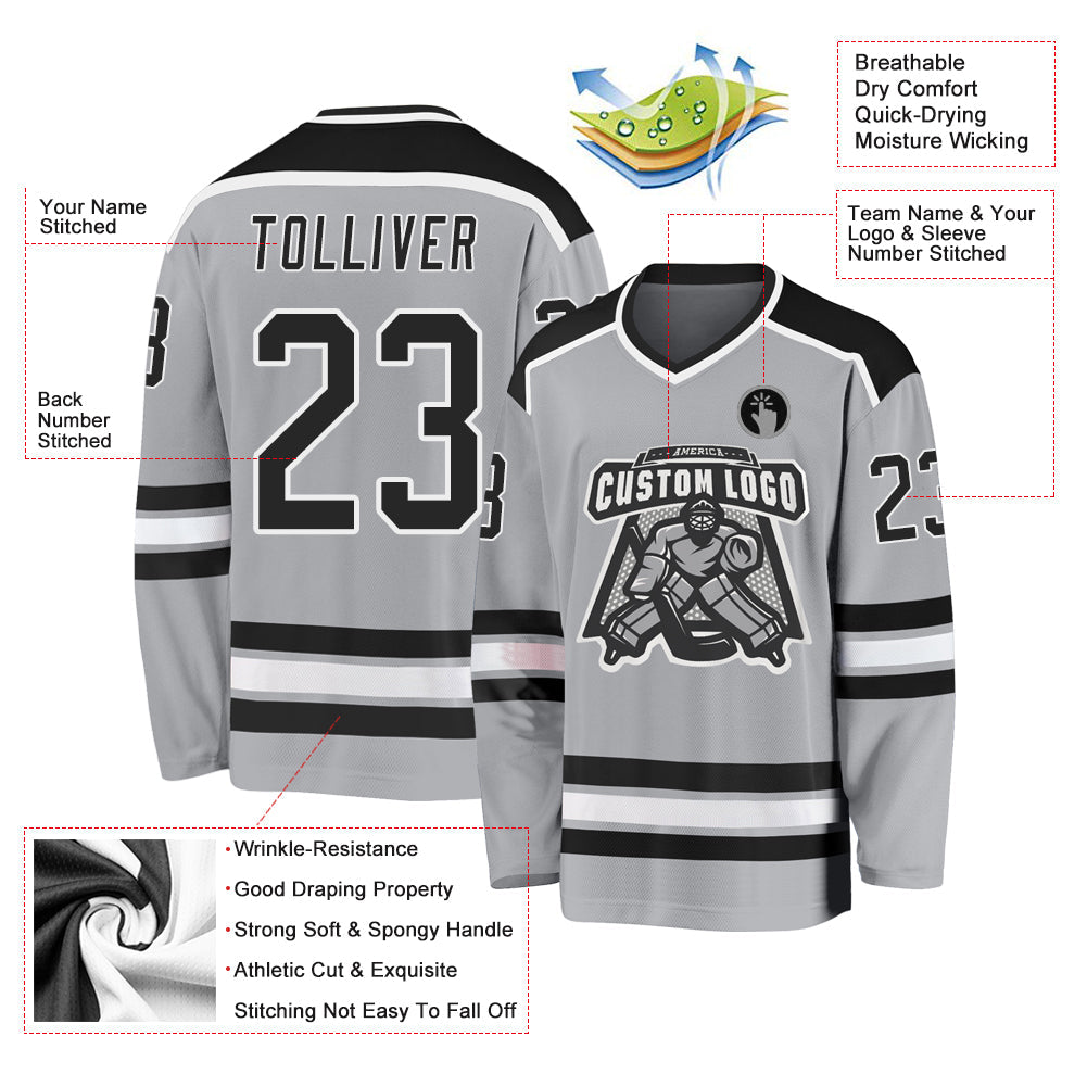 Custom Gray Black-White Hockey Jersey - Sky-Custom