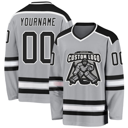 Custom Gray Black-White Hockey Jersey - Sky-Custom