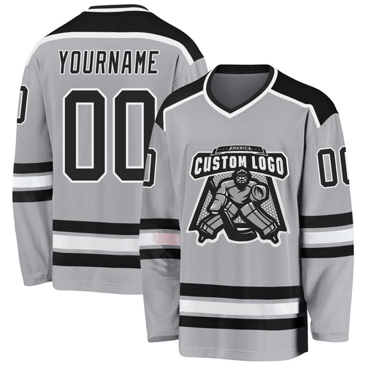 Custom Gray Black-White Hockey Jersey - Sky-Custom