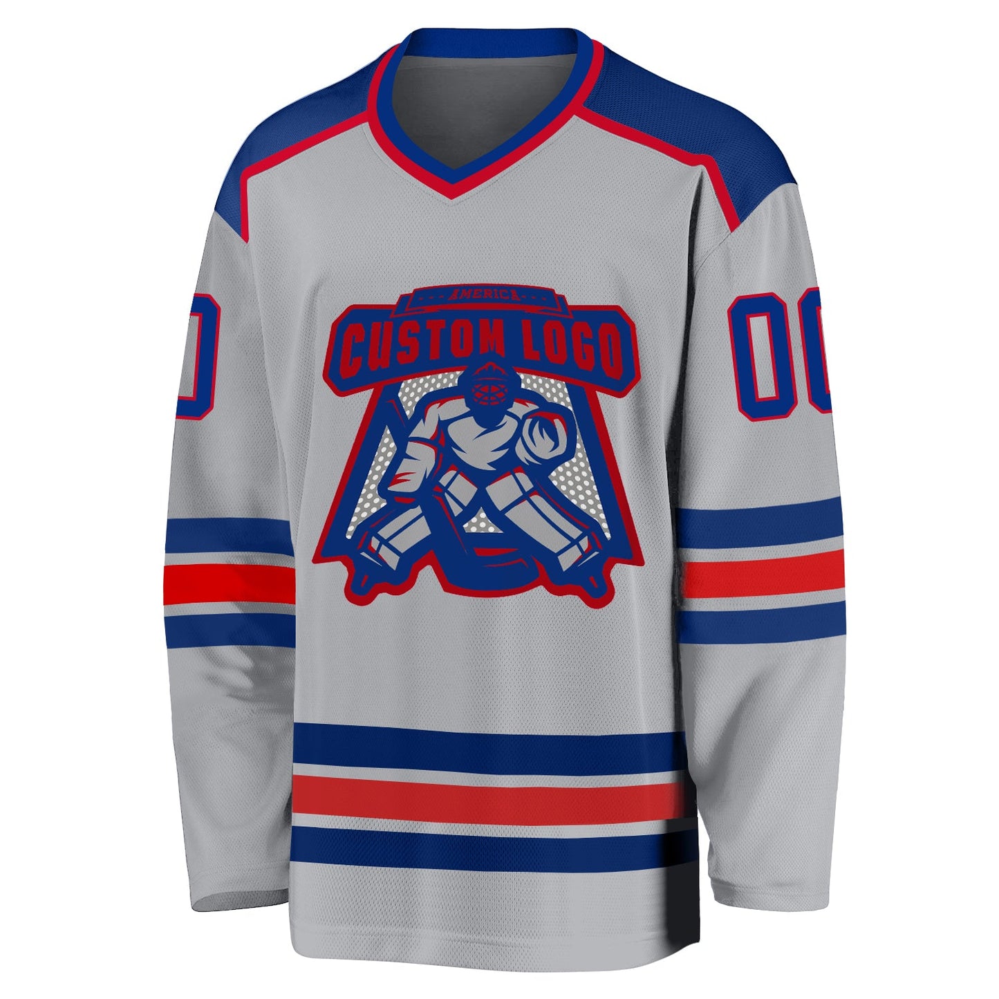 Custom Gray Royal-Red Hockey Jersey - Sky-Custom