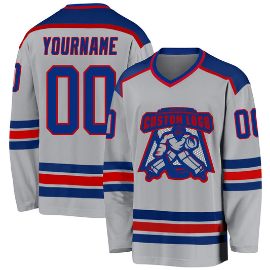 Custom Gray Royal-Red Hockey Jersey - Sky-Custom