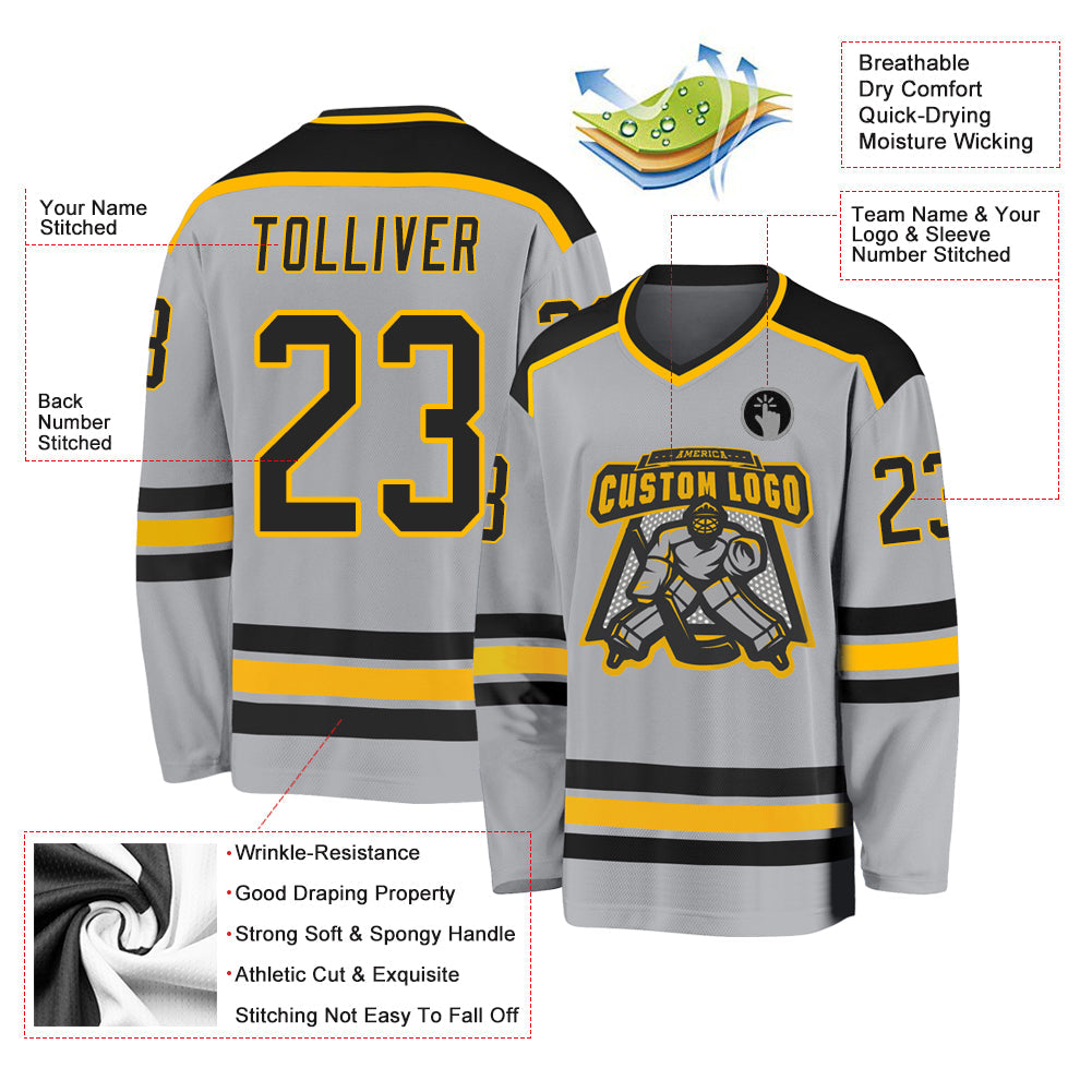 Custom Gray Black-Gold Hockey Jersey - Sky-Custom