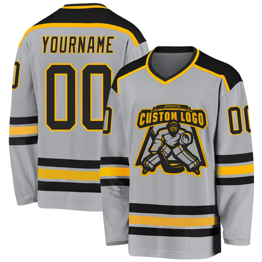 Custom Gray Black-Gold Hockey Jersey - Sky-Custom