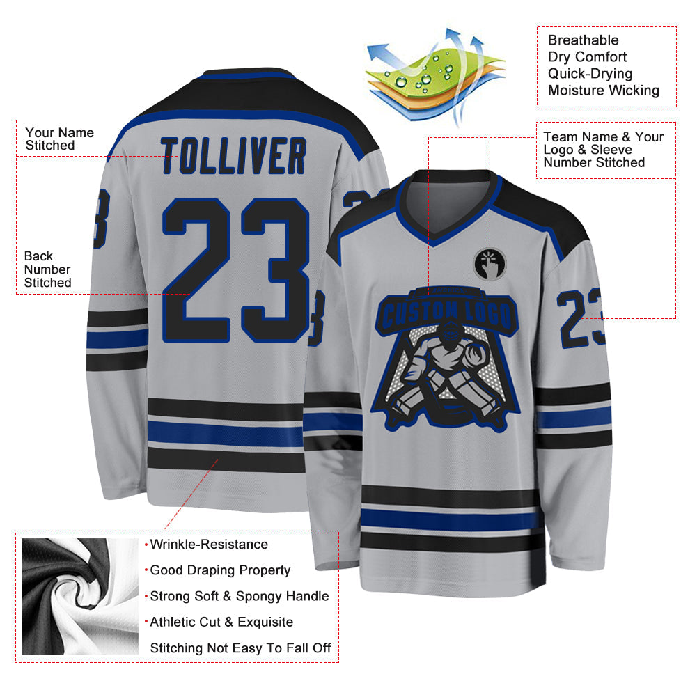 Custom Gray Black-Royal Hockey Jersey - Sky-Custom