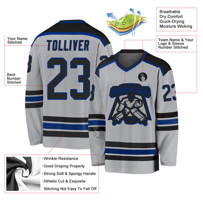 Custom Gray Black-Royal Hockey Jersey - Sky-Custom