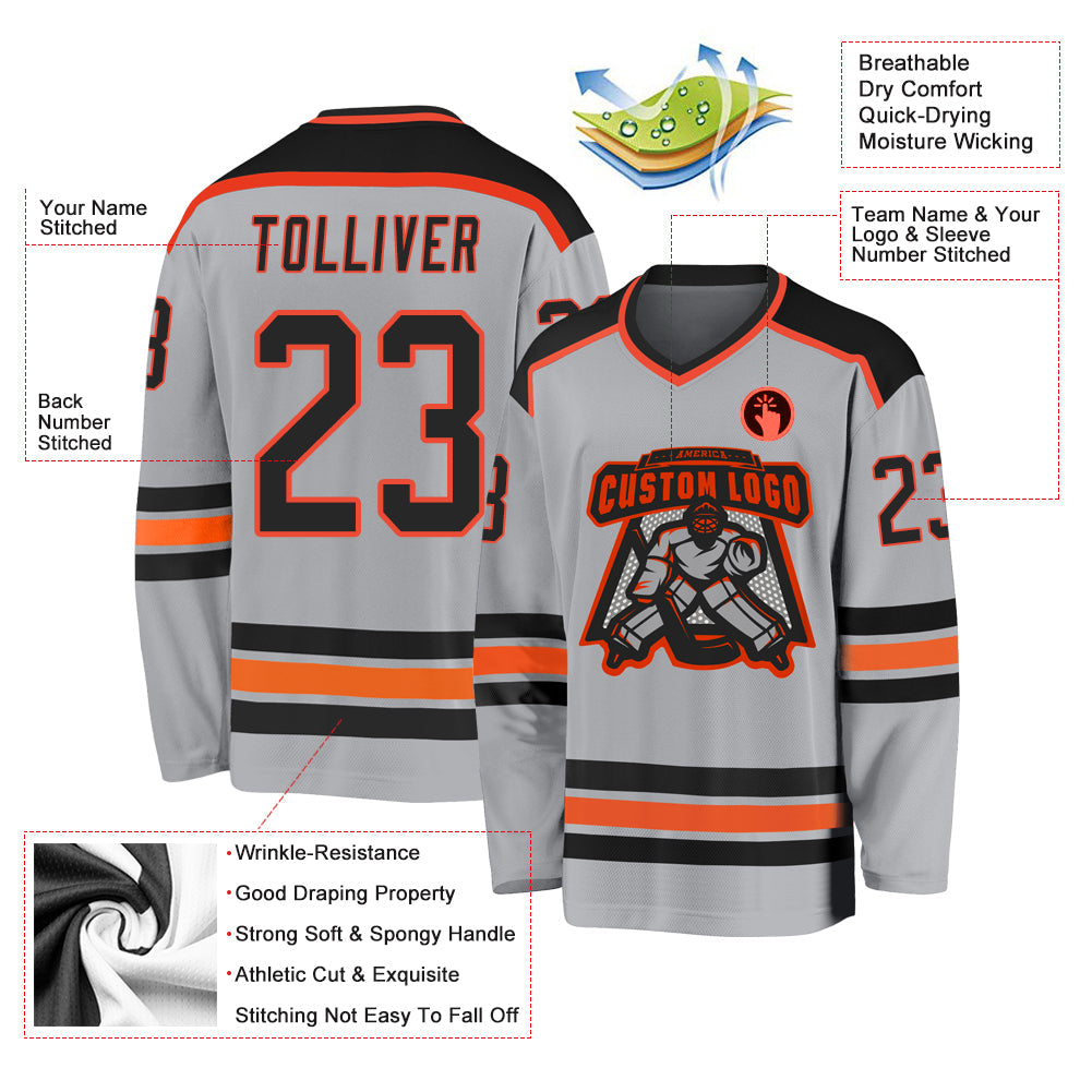 Custom Gray Black-Orange Hockey Jersey - Sky-Custom