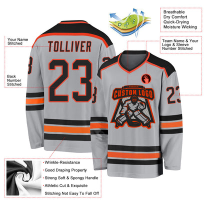 Custom Gray Black-Orange Hockey Jersey - Sky-Custom