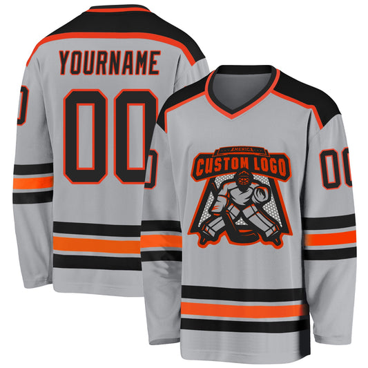 Custom Gray Black-Orange Hockey Jersey - Sky-Custom