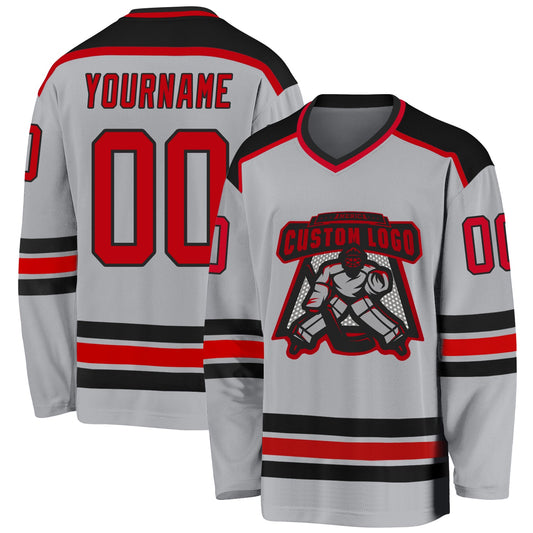 Custom Gray Red-Black Hockey Jersey - Sky-Custom