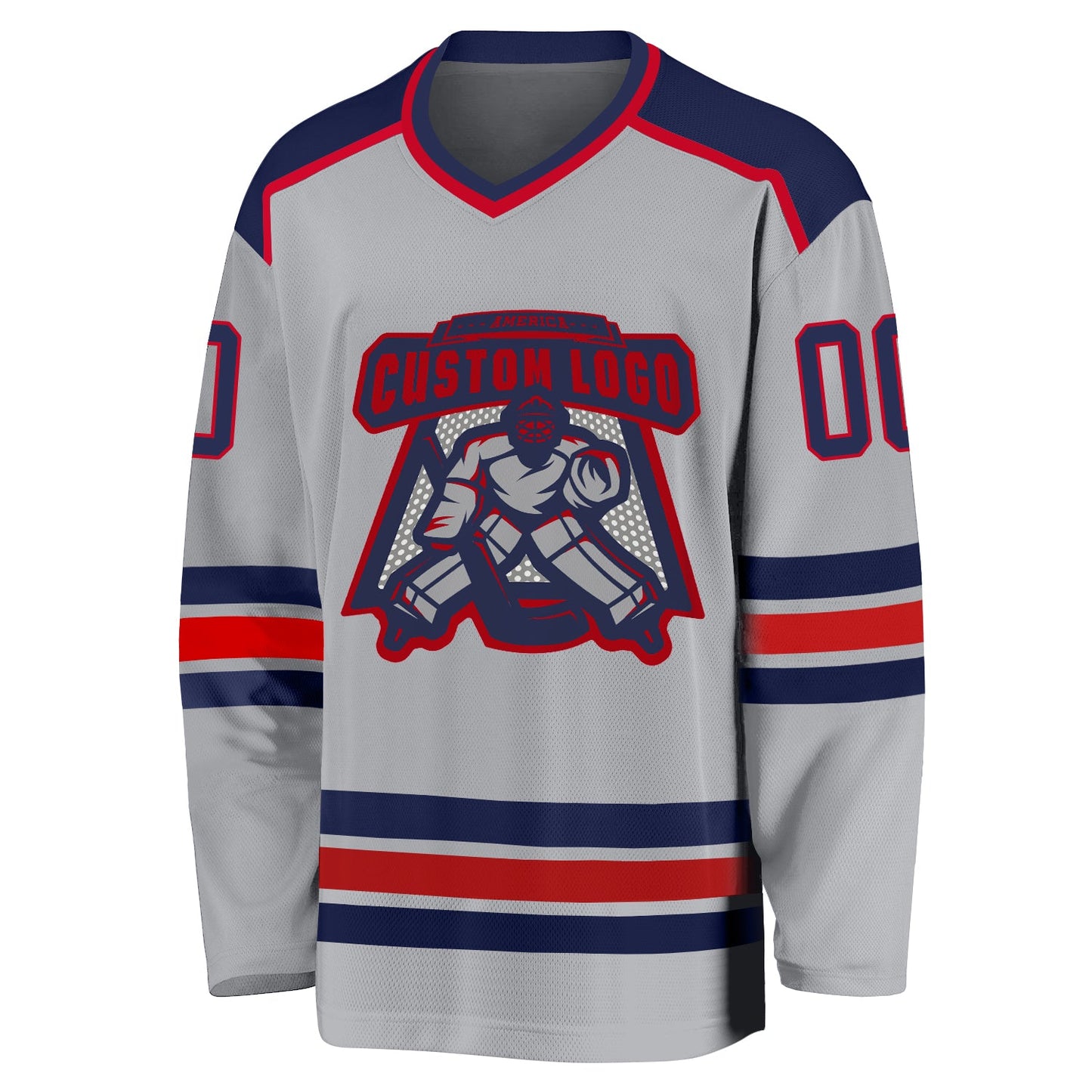 Custom Gray Navy-Red Hockey Jersey - Sky-Custom