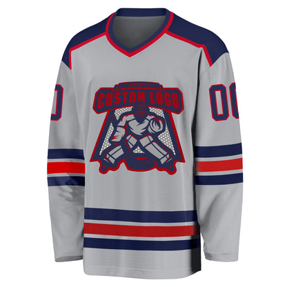 Custom Gray Navy-Red Hockey Jersey - Sky-Custom